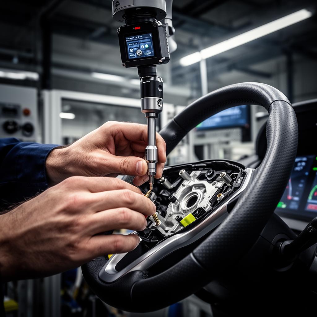 Critical-to-quality assembly: airbag pin insertion with torque tool and overhead vision